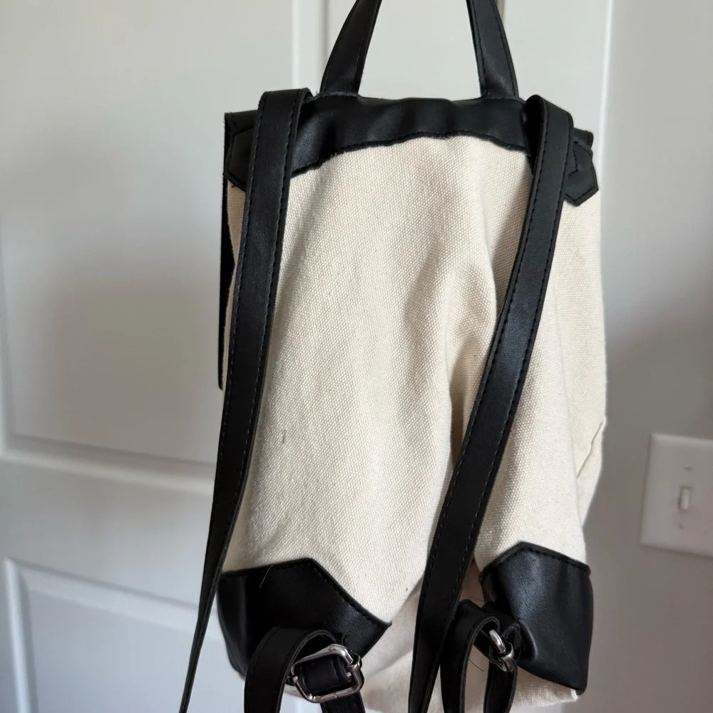 Deux Lux Canvas & Vegan Leather Backpack – Cream & Black - Picture 2 of 13
